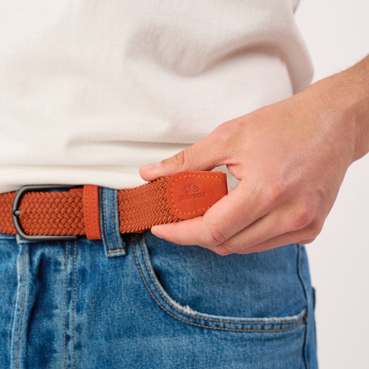 Ceinture tressée en daim - Terracotta