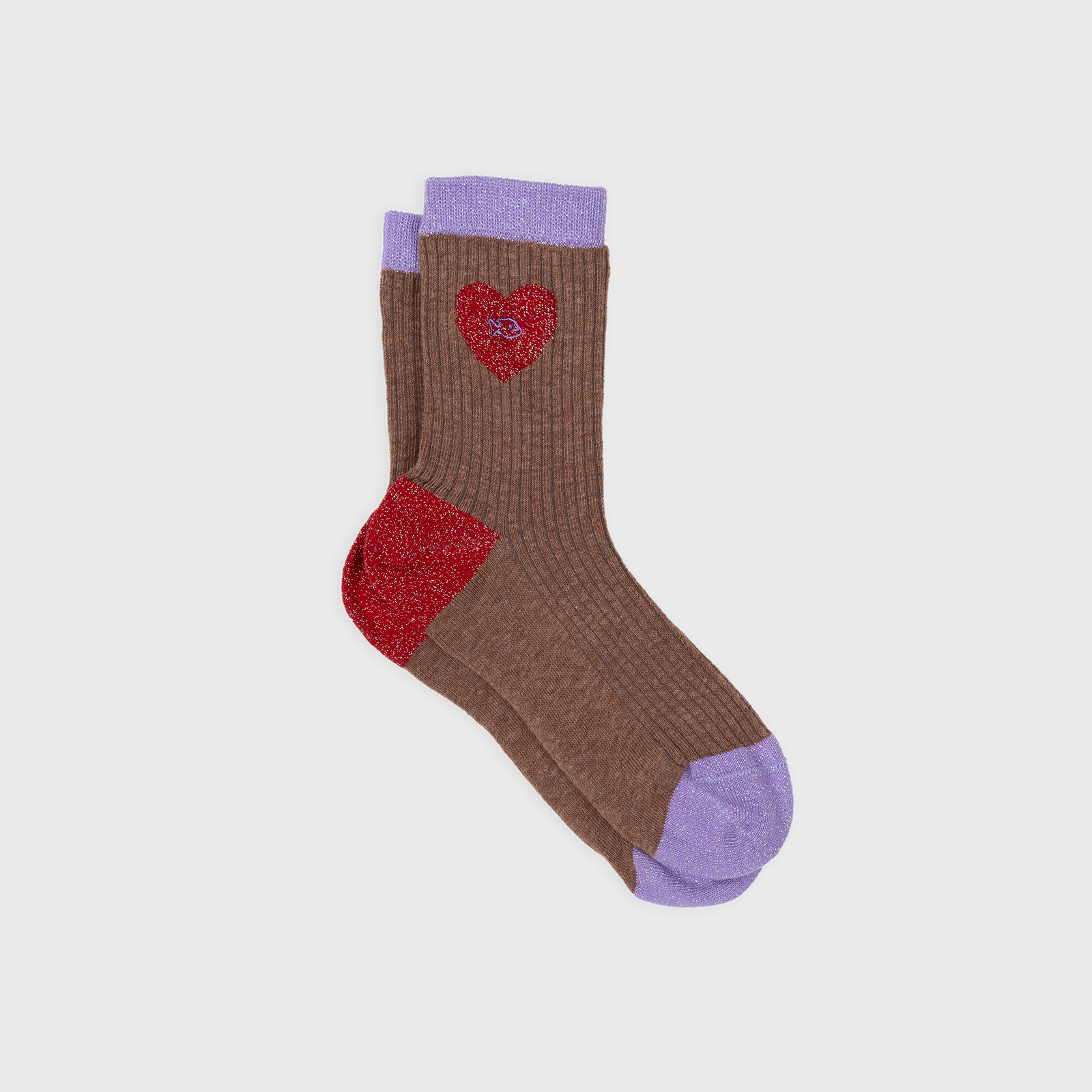 Heart combed cotton socks - Brown and red