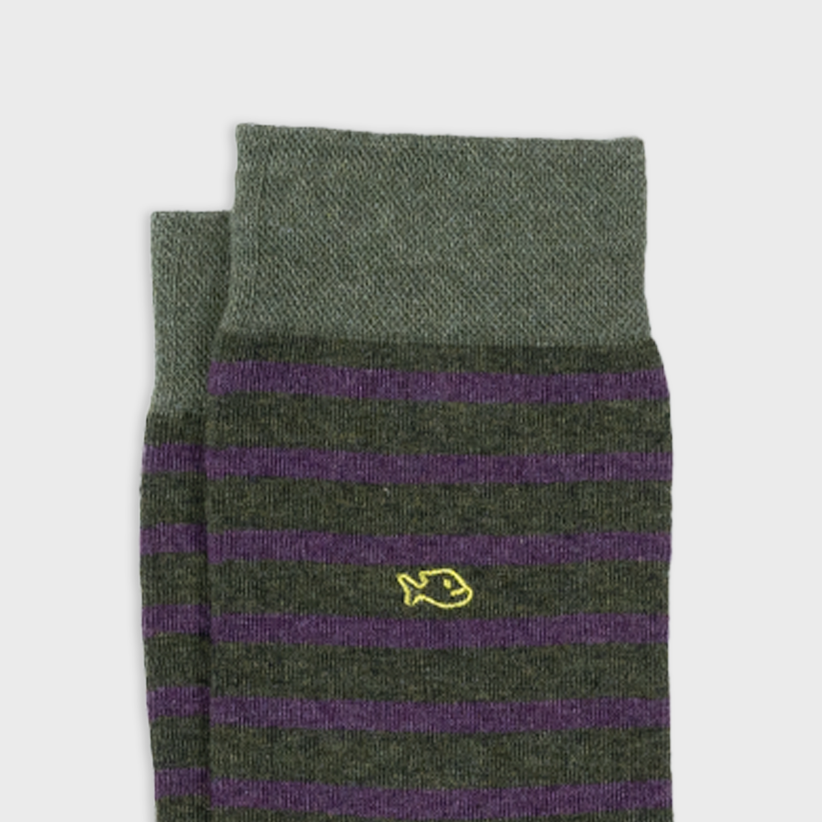 Chaussettes en coton peigné à rayures larges - Vert chiné, rayé violet