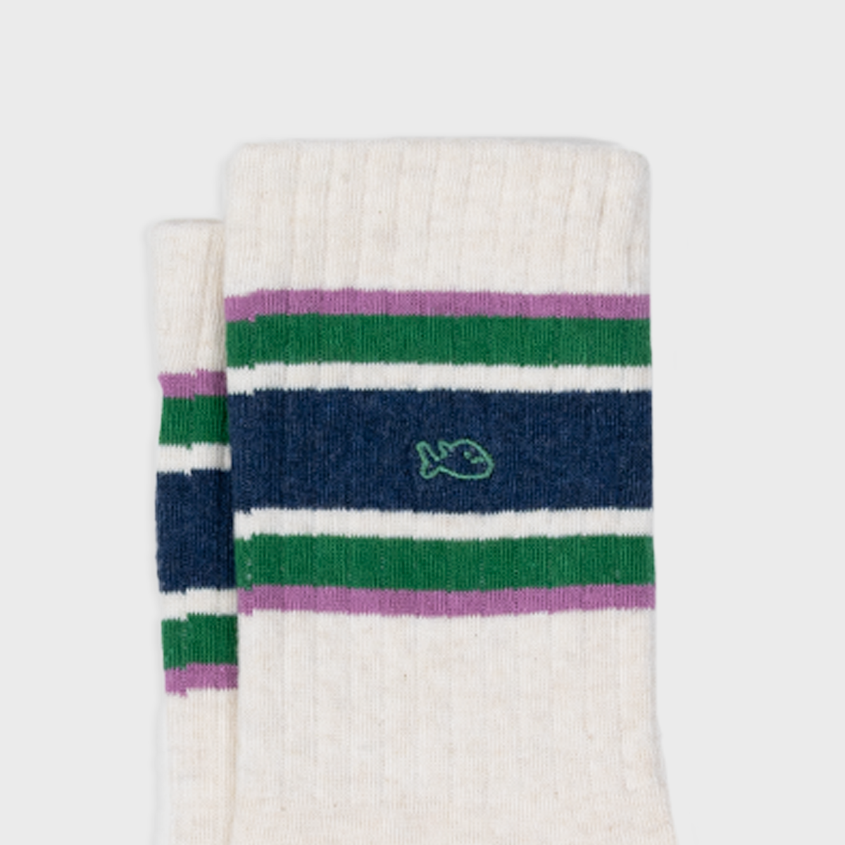 Chaussettes en coton peigné rétro - Beige, rayé vert et violet