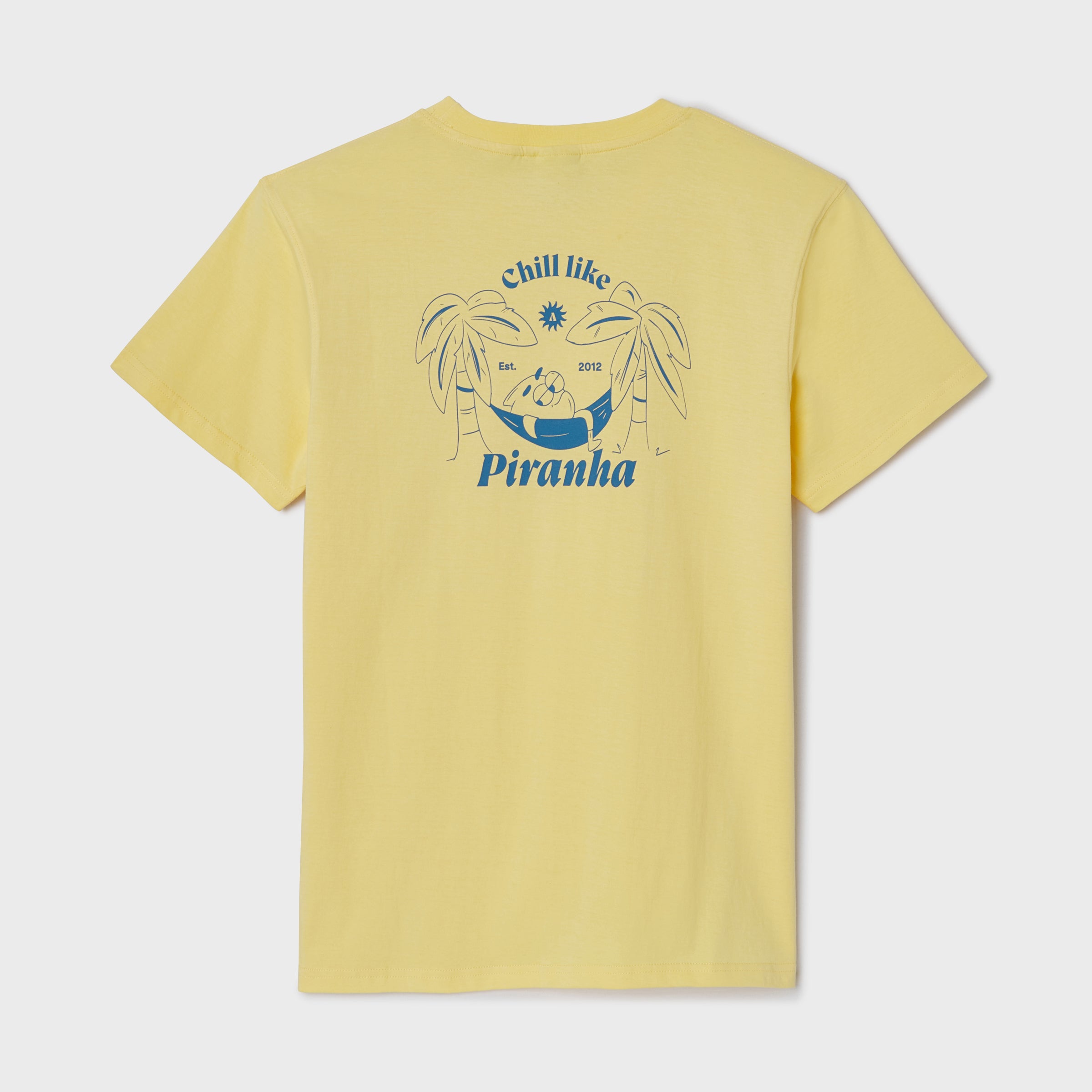 100% organic cotton t-shirt BILLY - Yellow, "Chill like a piranha" print