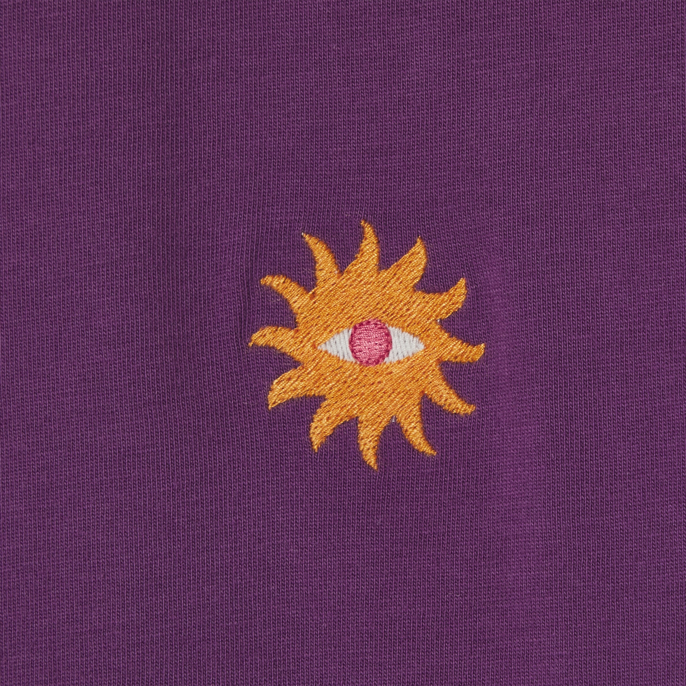 T-shirt femme en 100% coton bio - Violet, broderie soleil