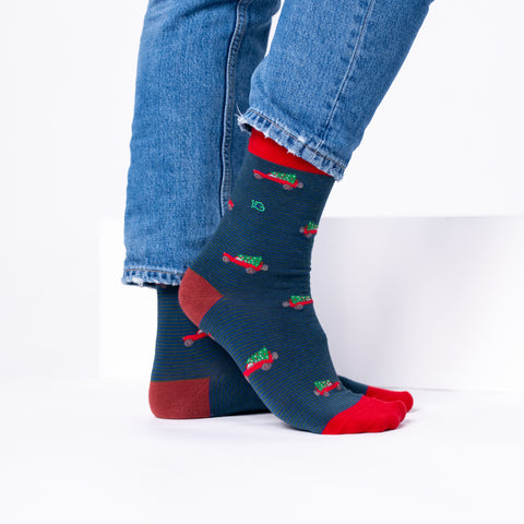 Patterned combed cotton socks - Christmas Jeep