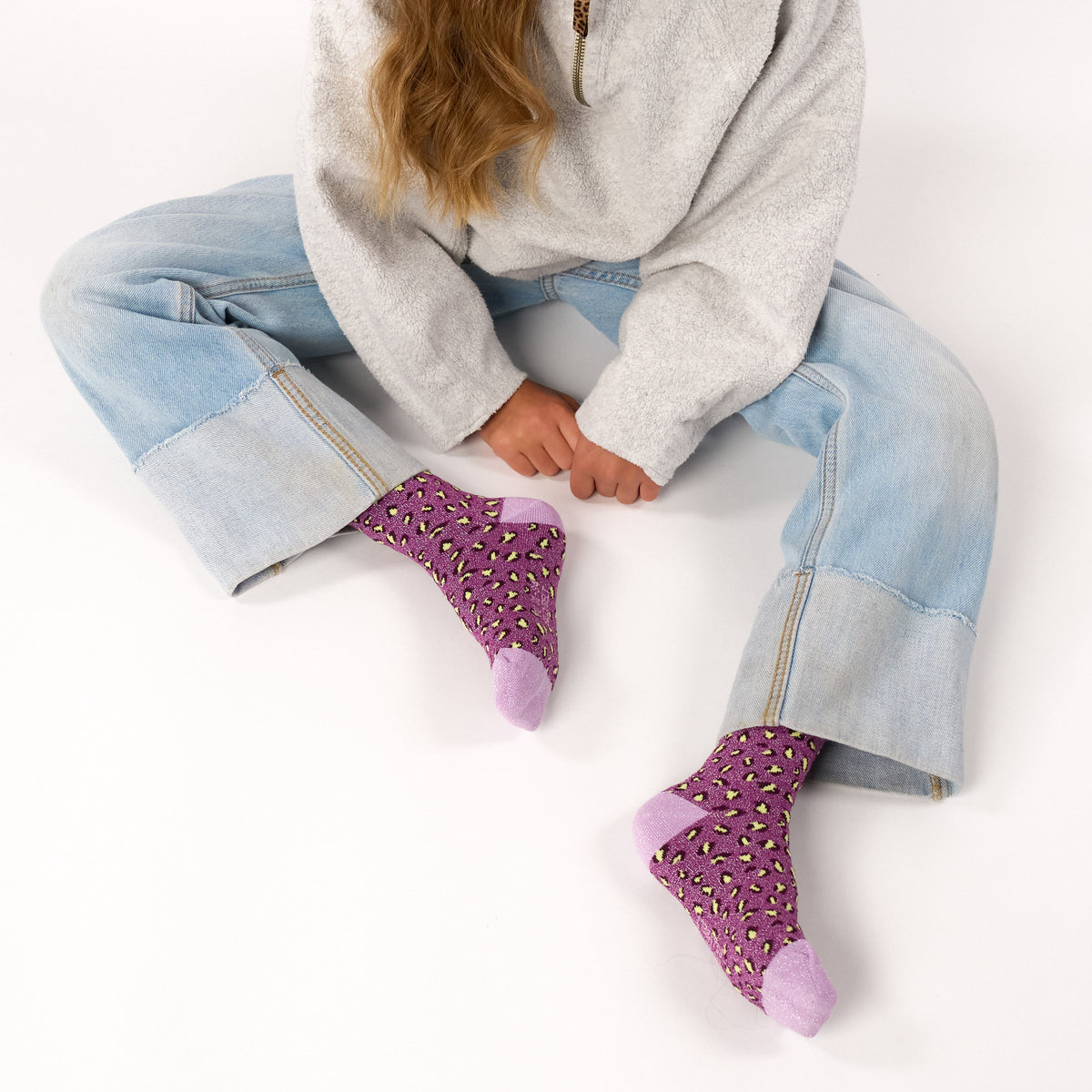 Girls' leopard socks - Purple and yellow