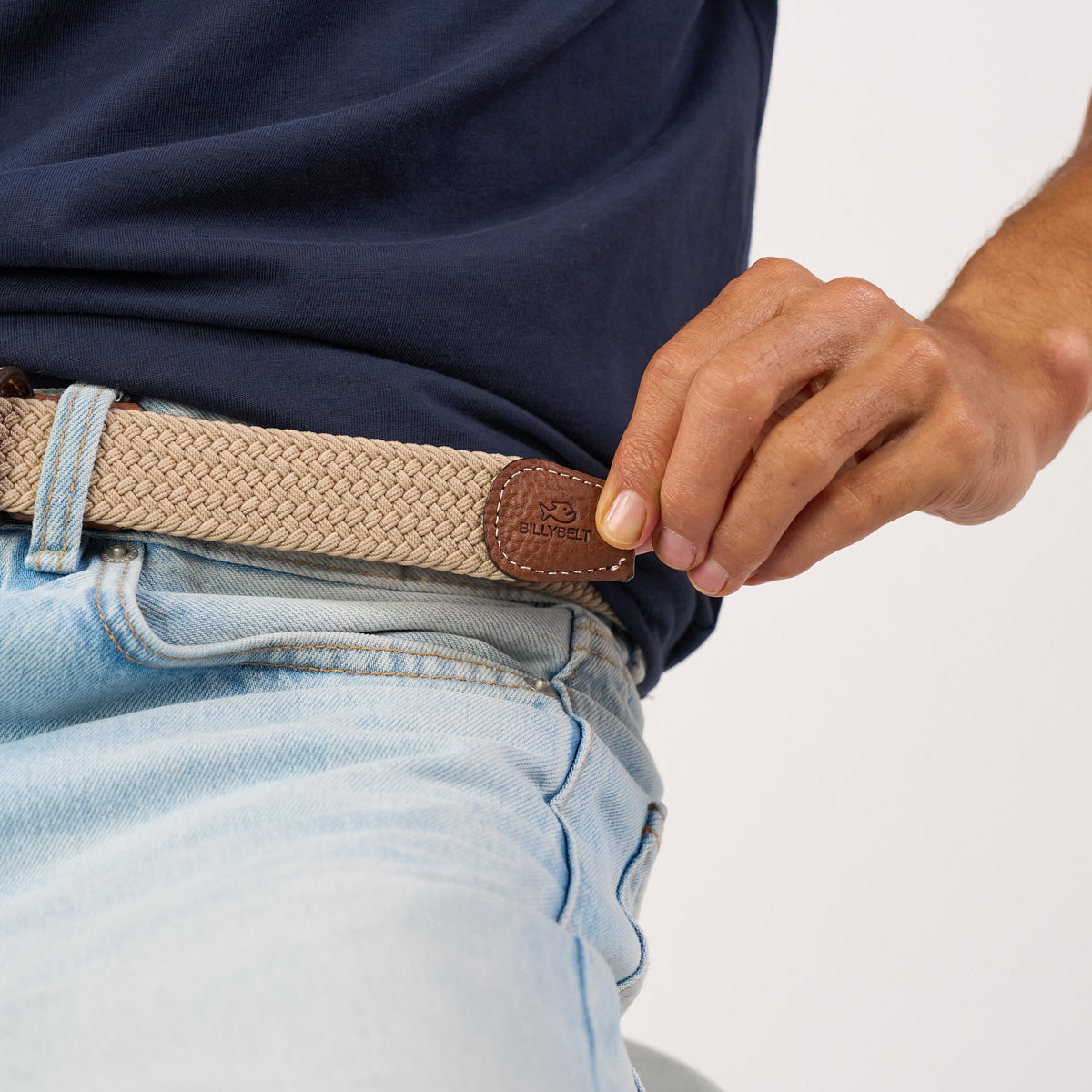 Ceinture tressée élastique unie - Beige sable