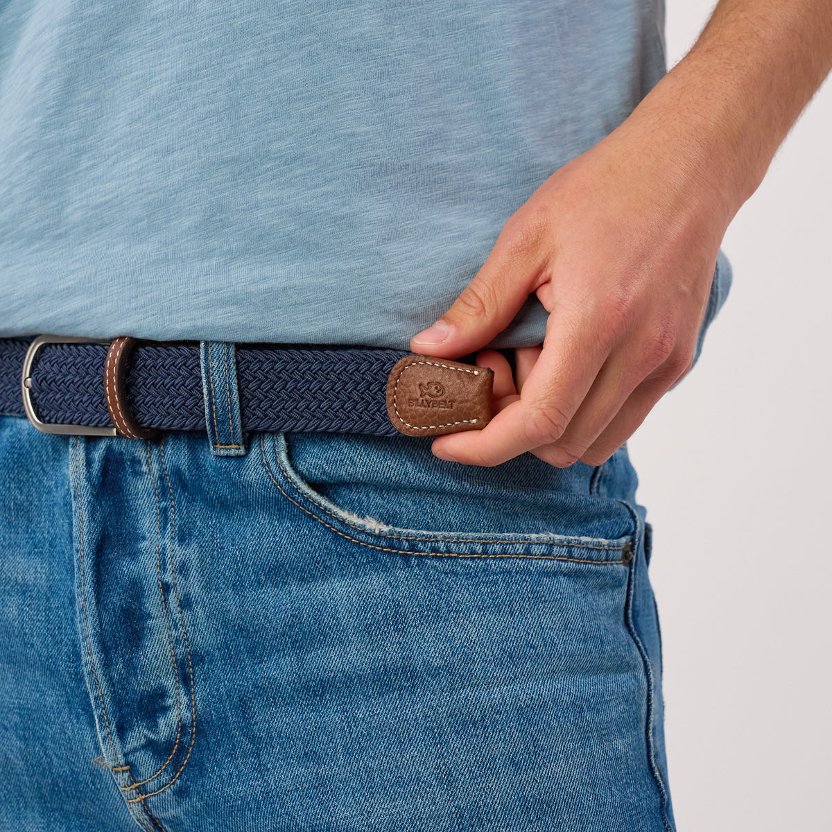 Plain elastic woven belt - Slate blue