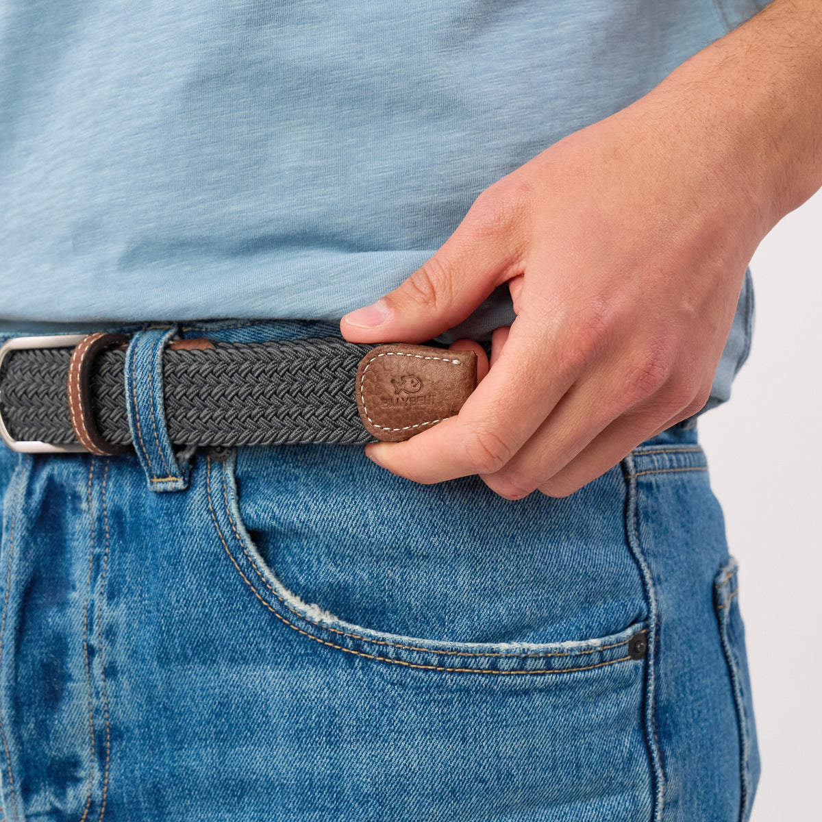 Ceinture tressée élastique unie - Gris flanelle