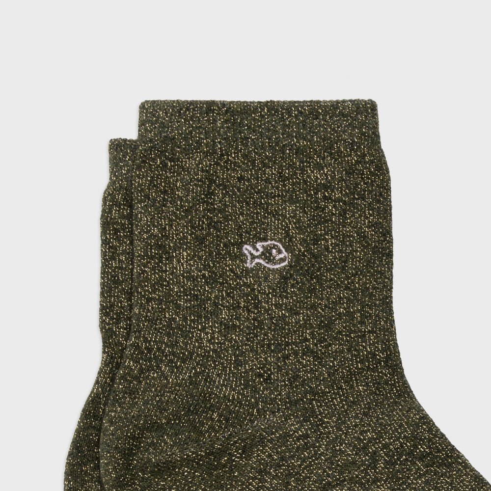 Plain glitter combed cotton socks - Khaki