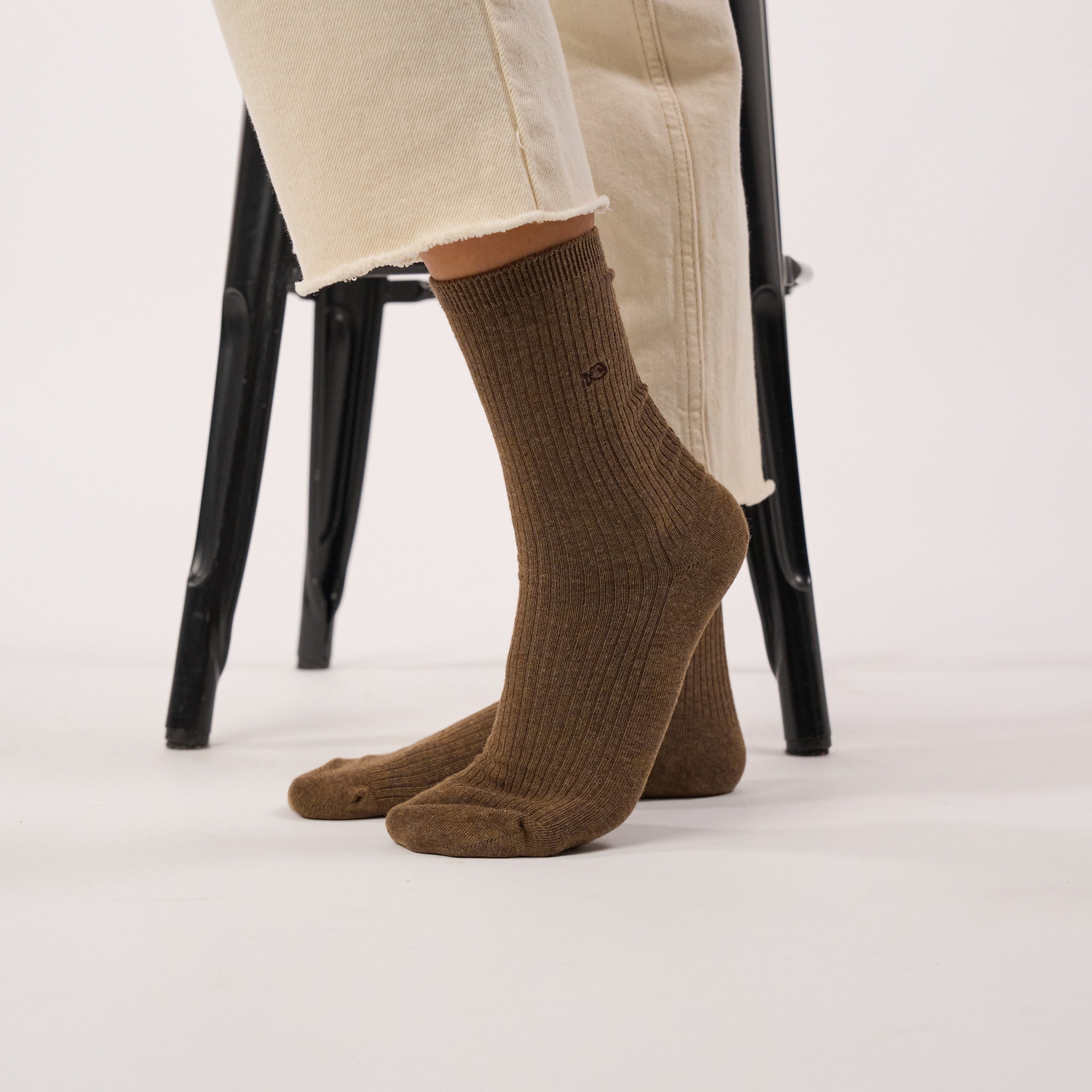 Chaussettes en coton peigné côtelées - Marron