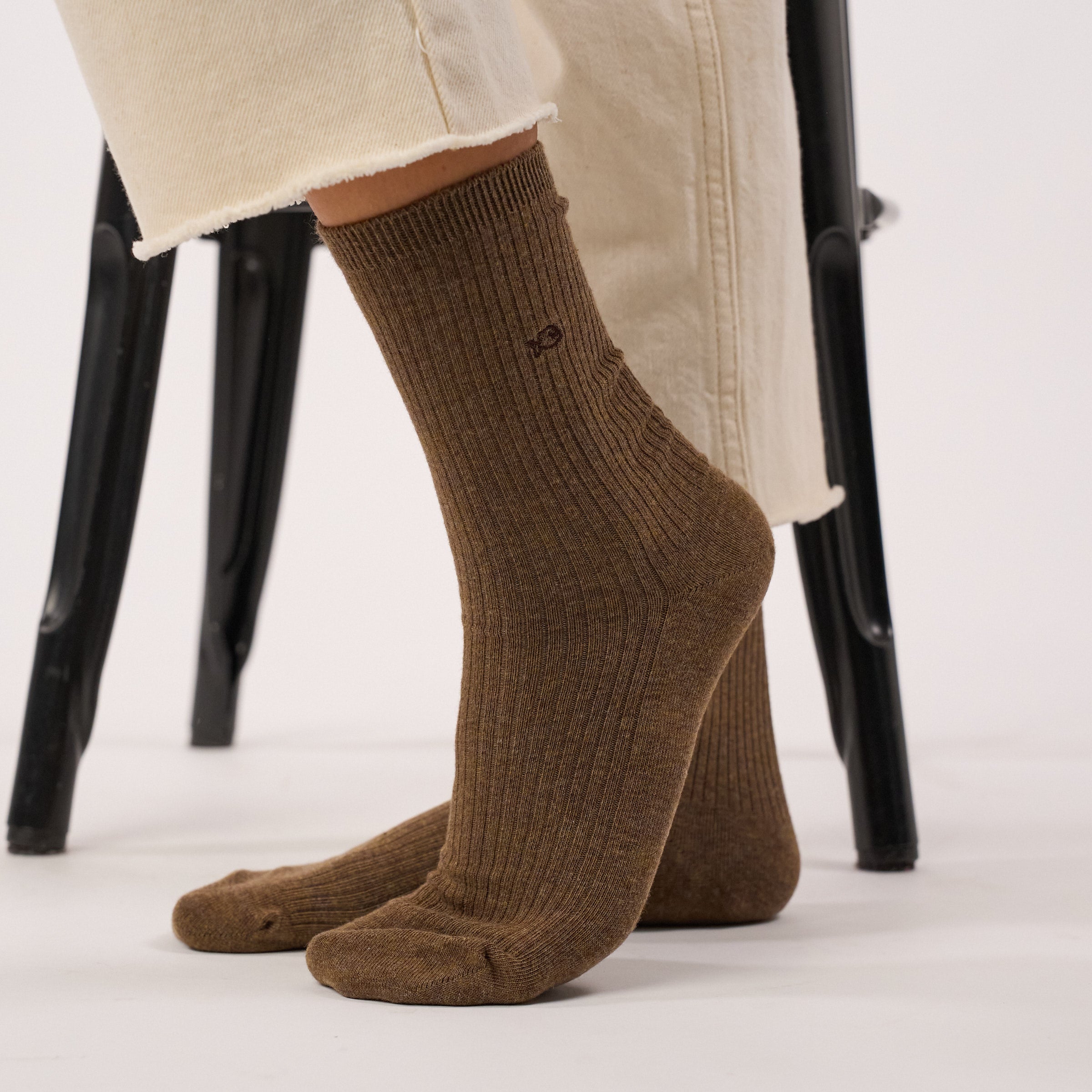 Chaussettes en coton peigné côtelées - Marron