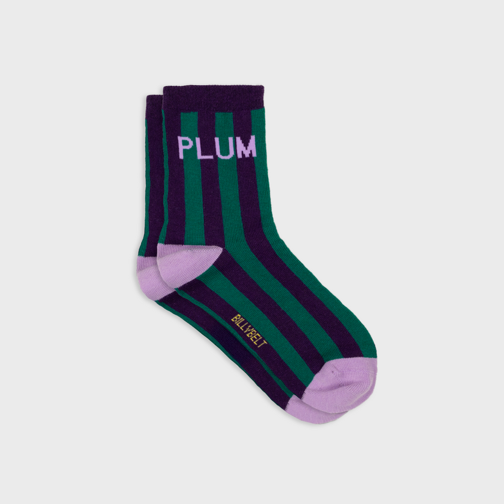 Striped combed cotton socks - Plum