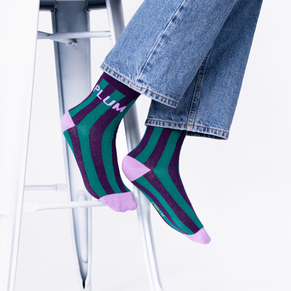 Striped combed cotton socks - Plum