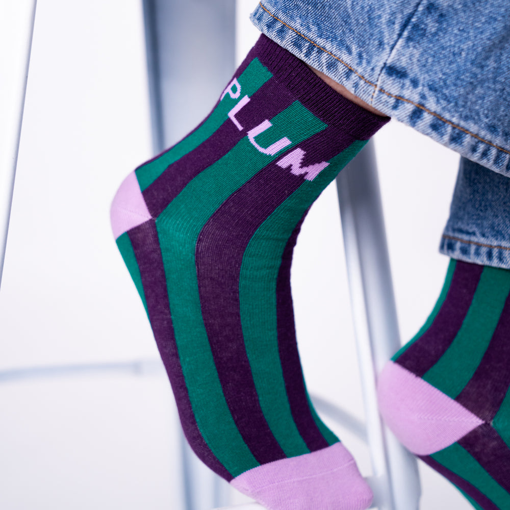 Striped combed cotton socks - Plum