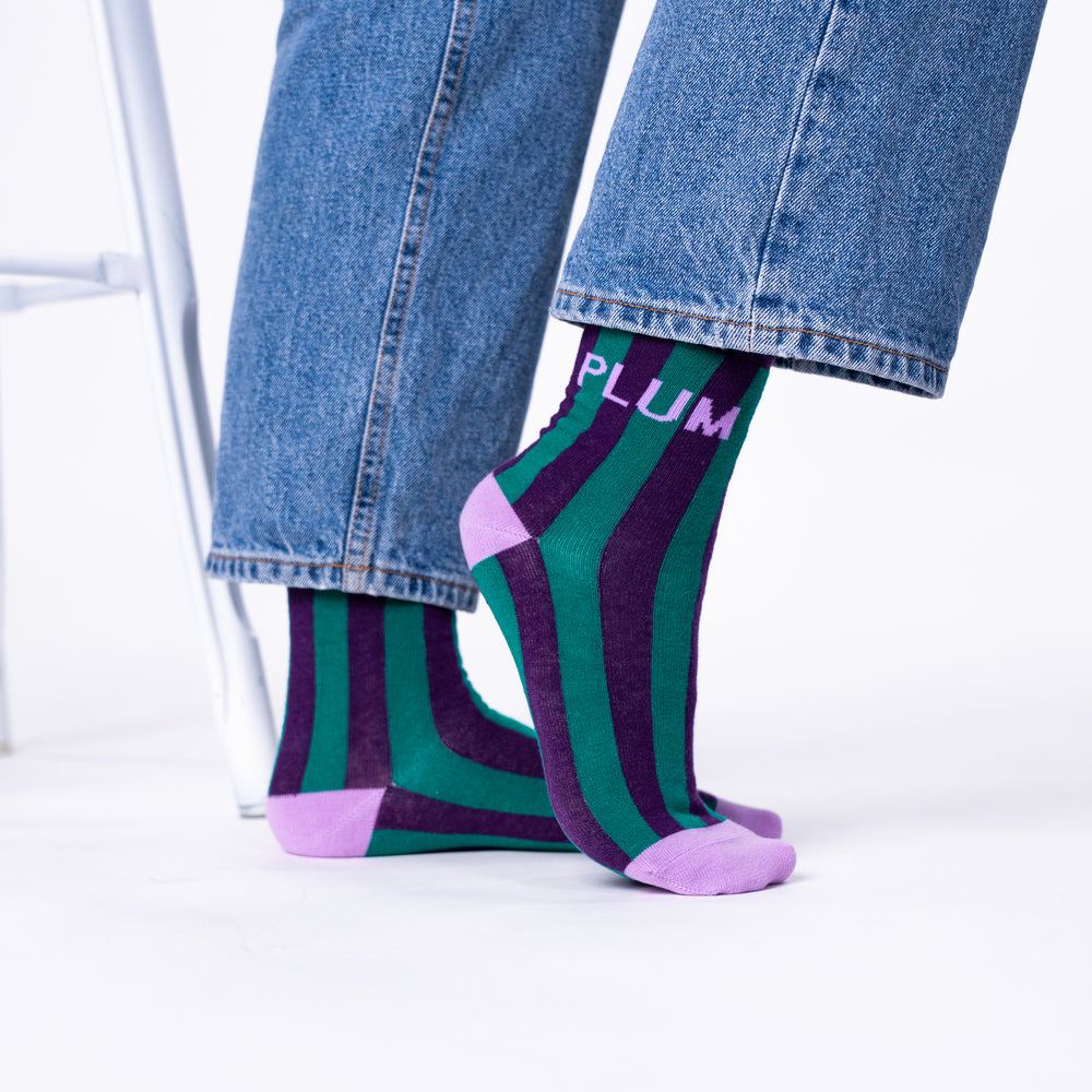 Striped combed cotton socks - Plum