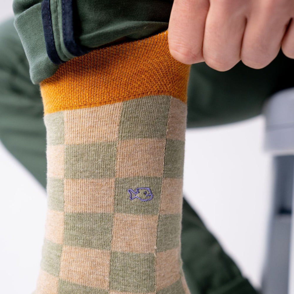 Checked combed cotton socks - Beach race