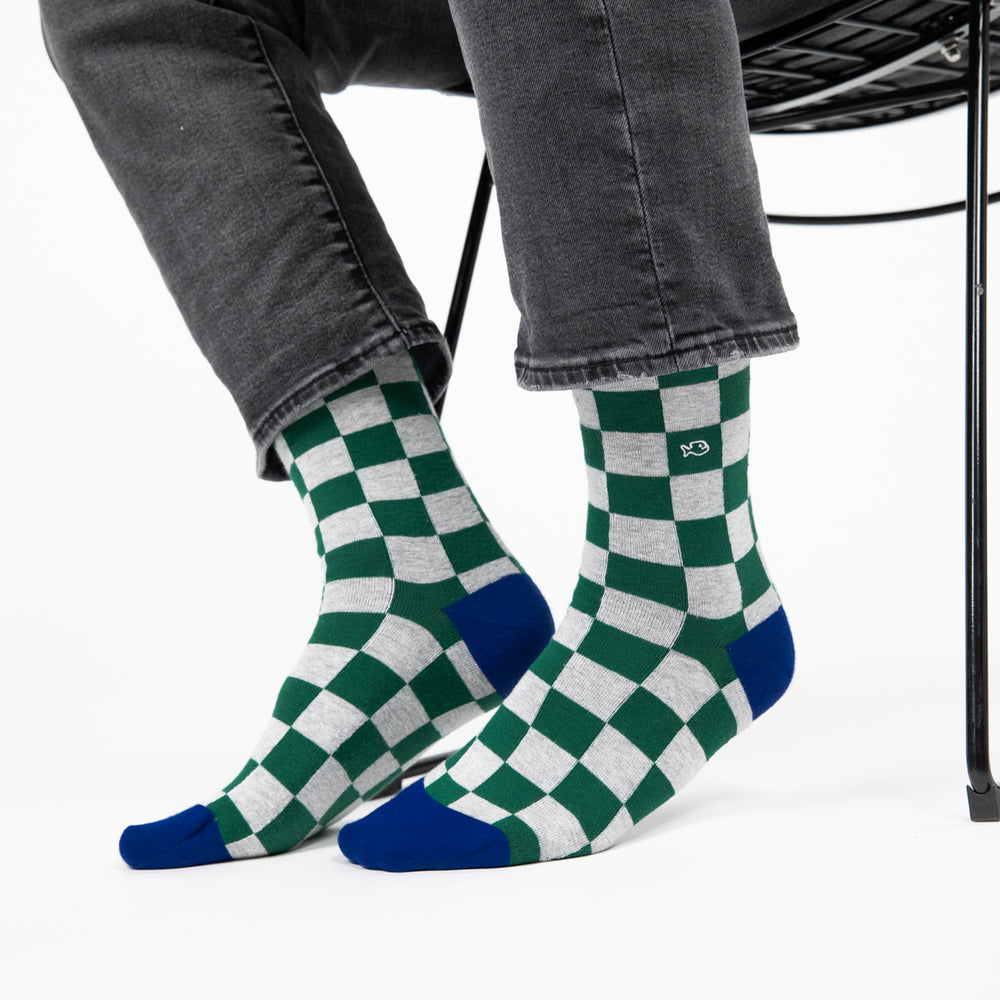 Checked combed cotton socks - Silverstone