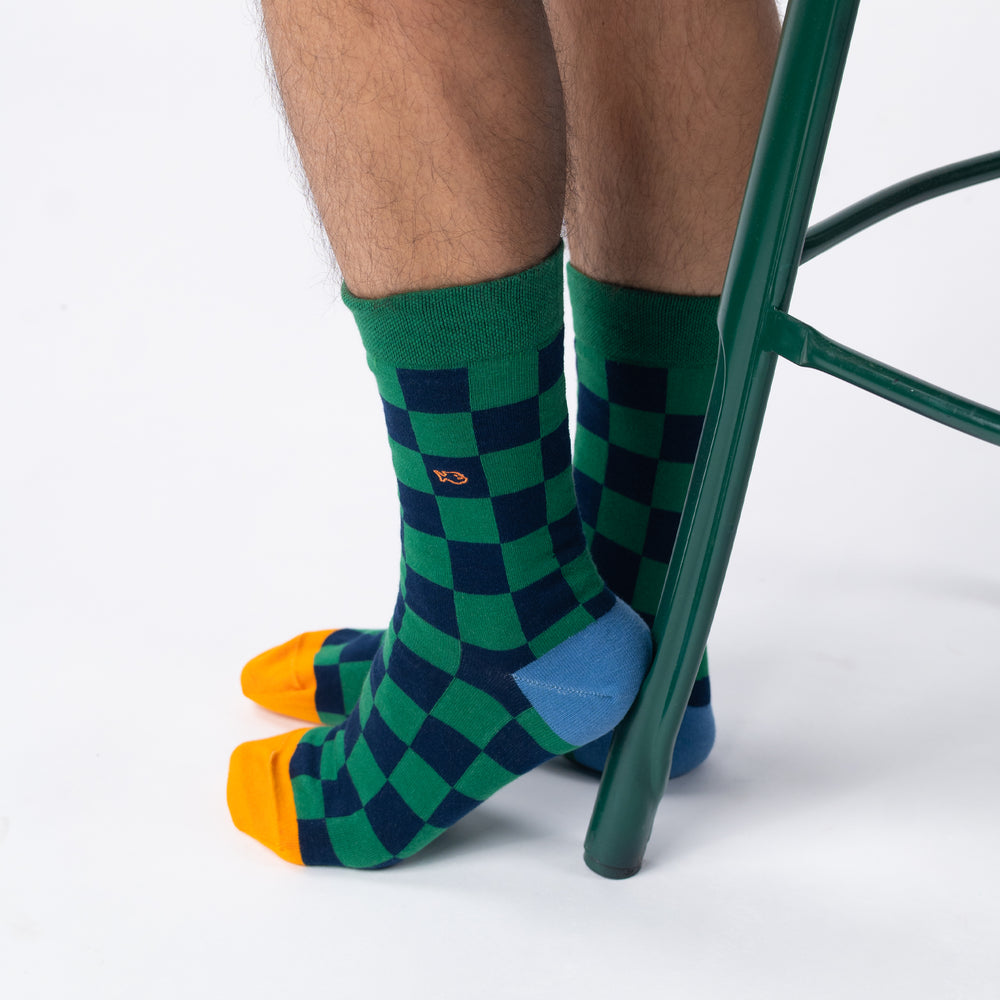 Checked combed cotton socks - Bakou