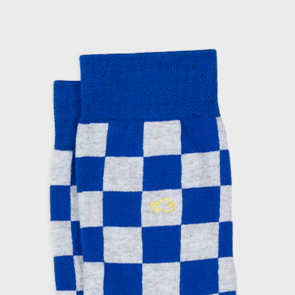 Checked combed cotton socks - Marina bay