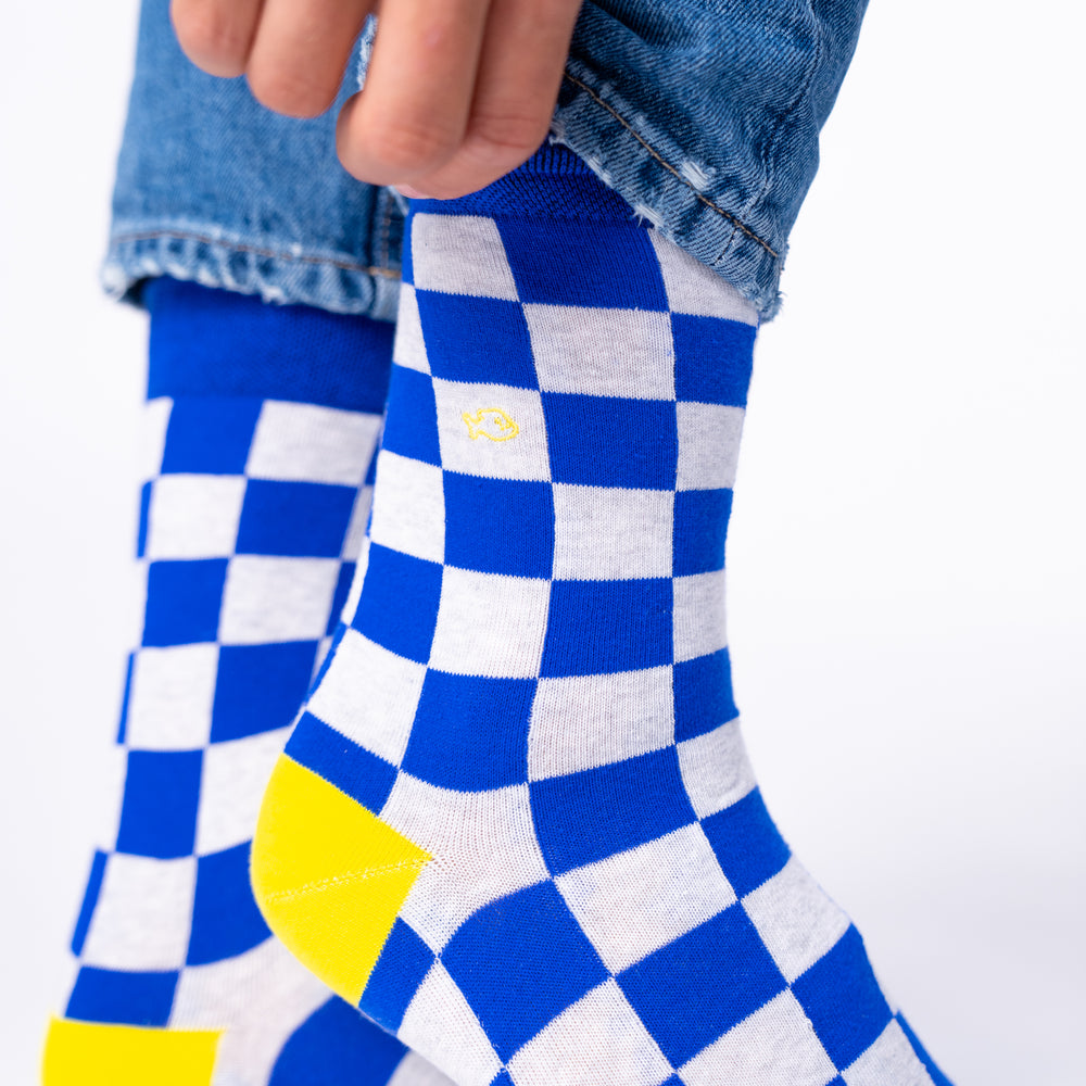 Checked combed cotton socks - Marina bay