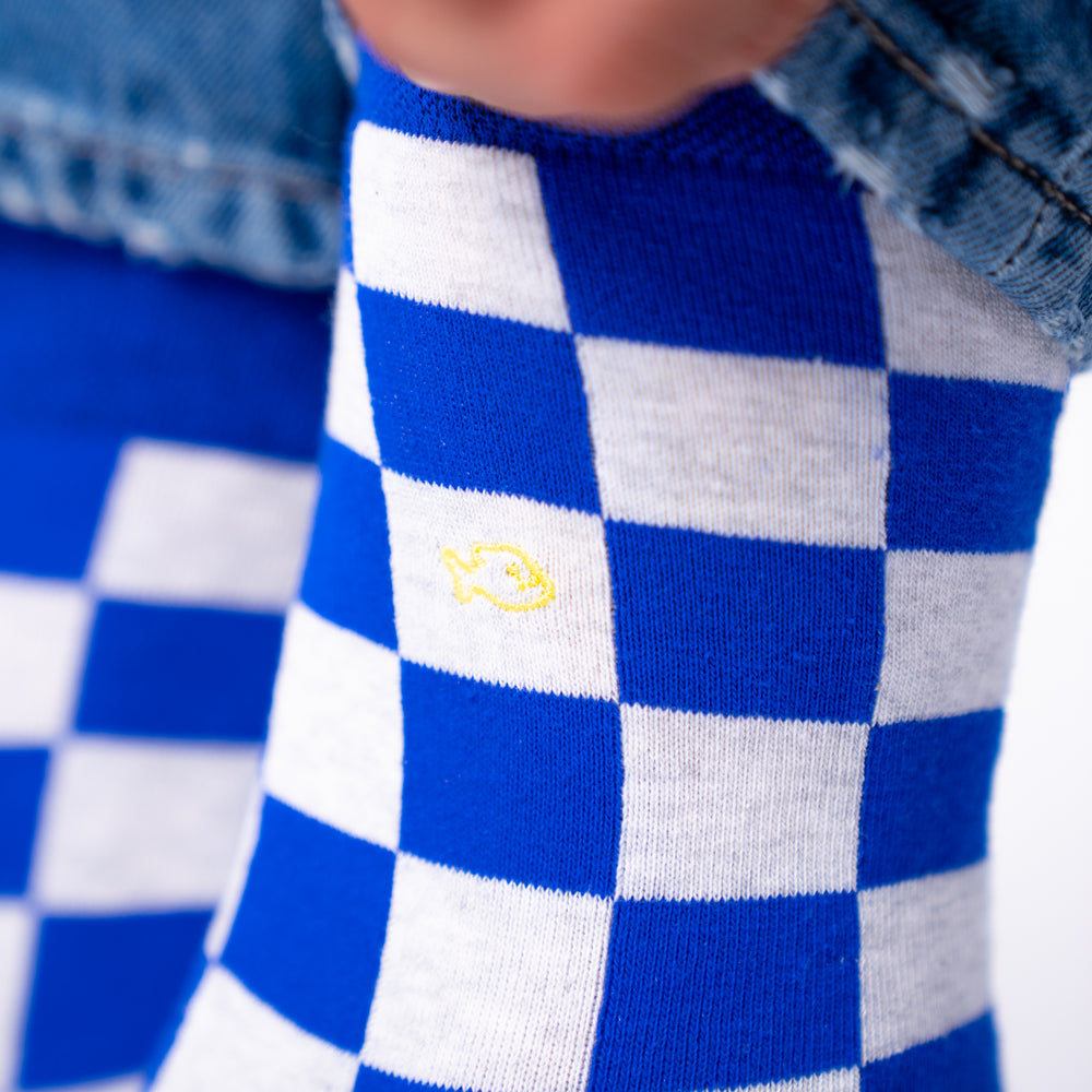 Checked combed cotton socks - Marina bay