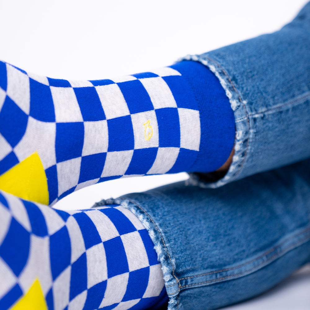 Checked combed cotton socks - Marina bay