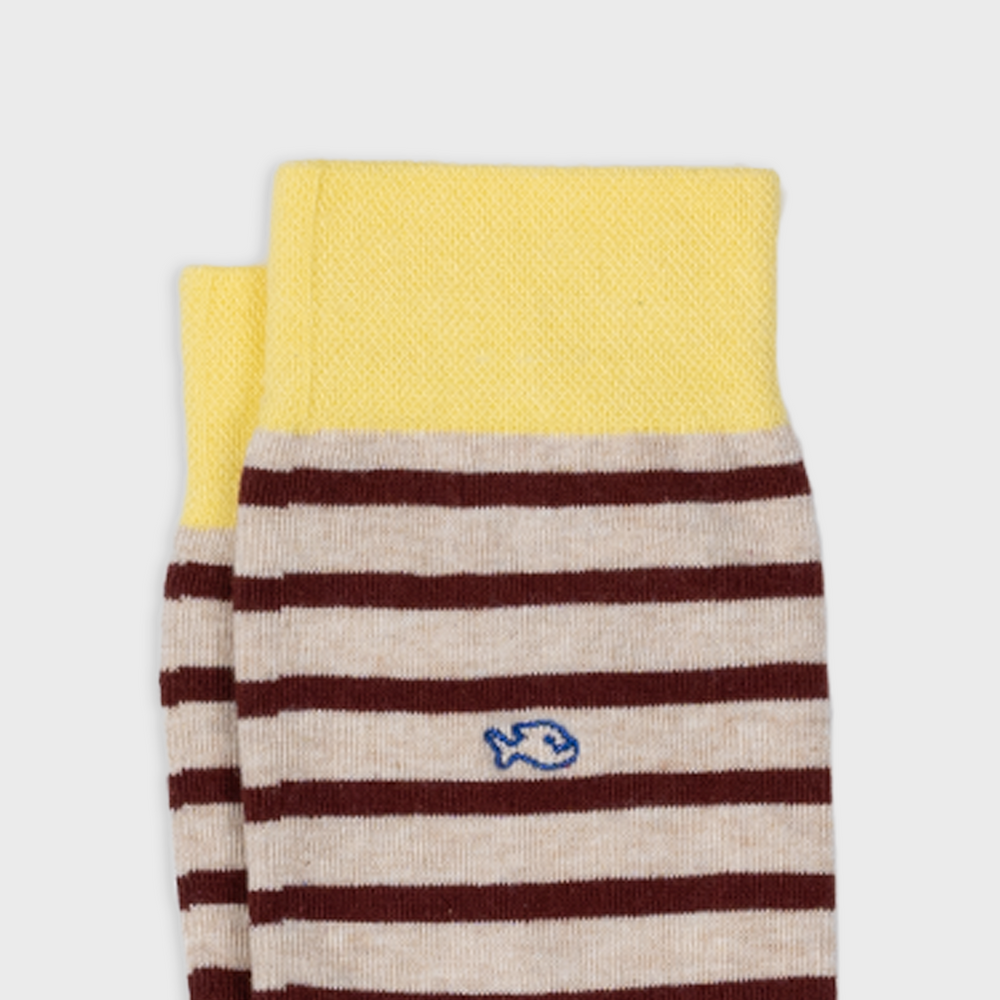 Sokken met brede strepen van gekamd katoen - Beige, bordeauxrode strepen