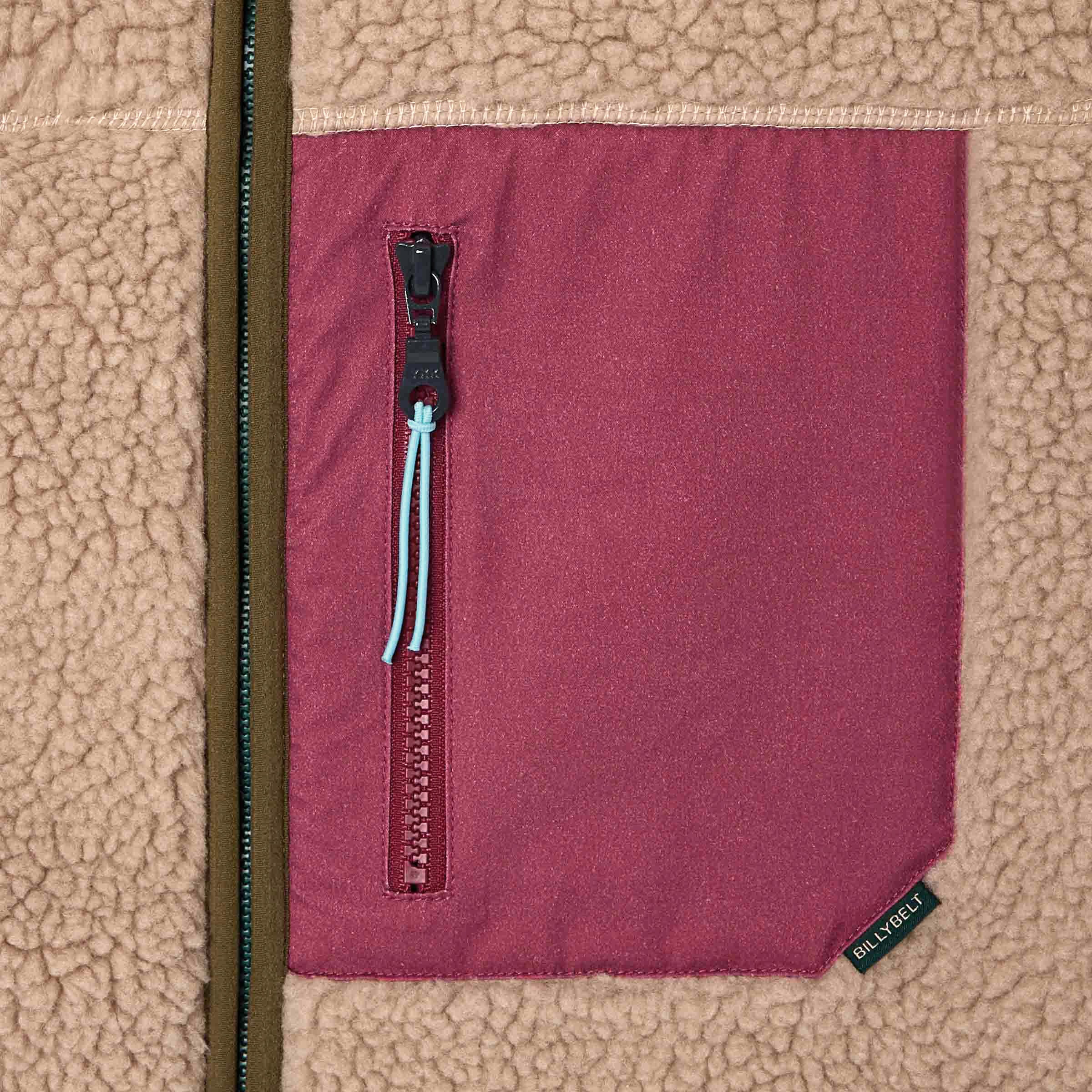 Veste sherpa mixte zippée sans manches - Naturel et bordeaux