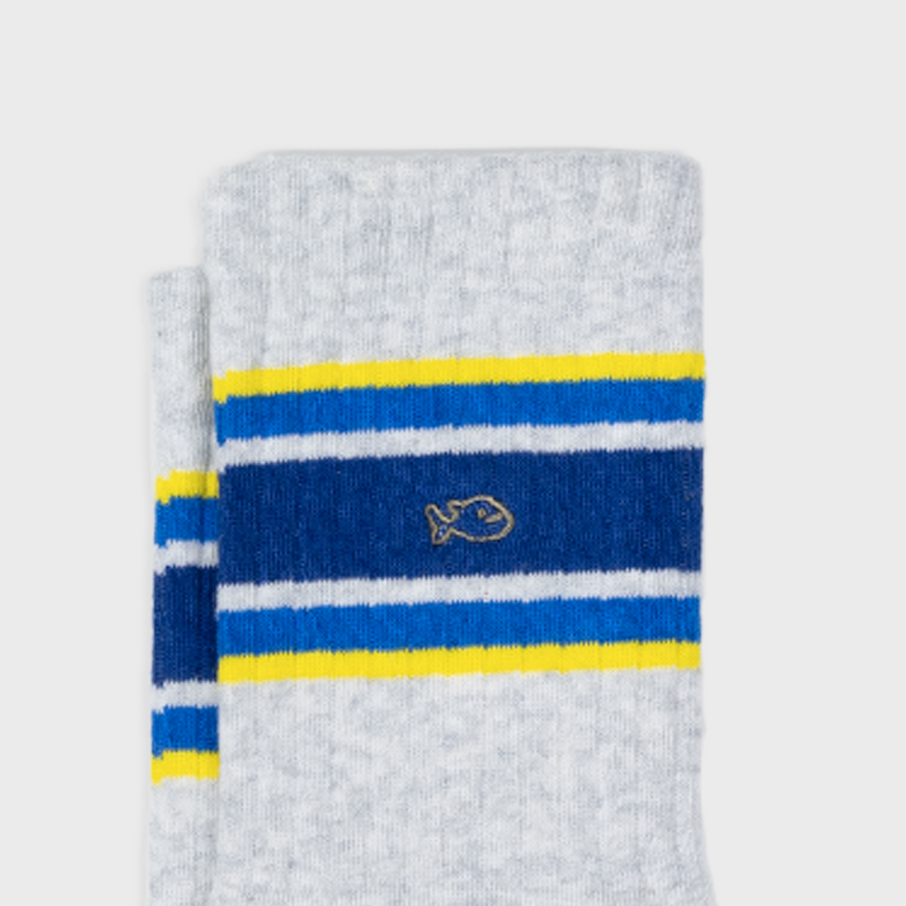 Chaussettes en coton peigné rétro - Gris, rayé bleu et jaune