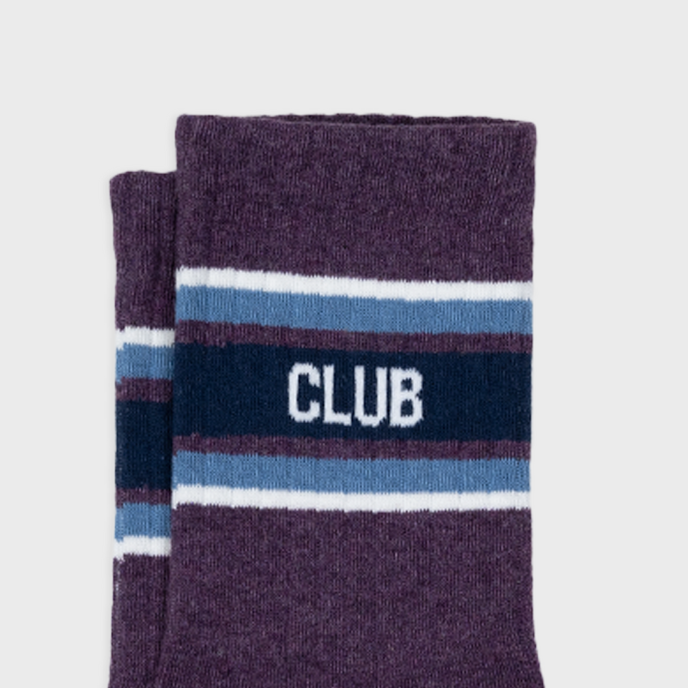 Chaussettes en coton peigné rétro - Violet, rayé bleu et blanc