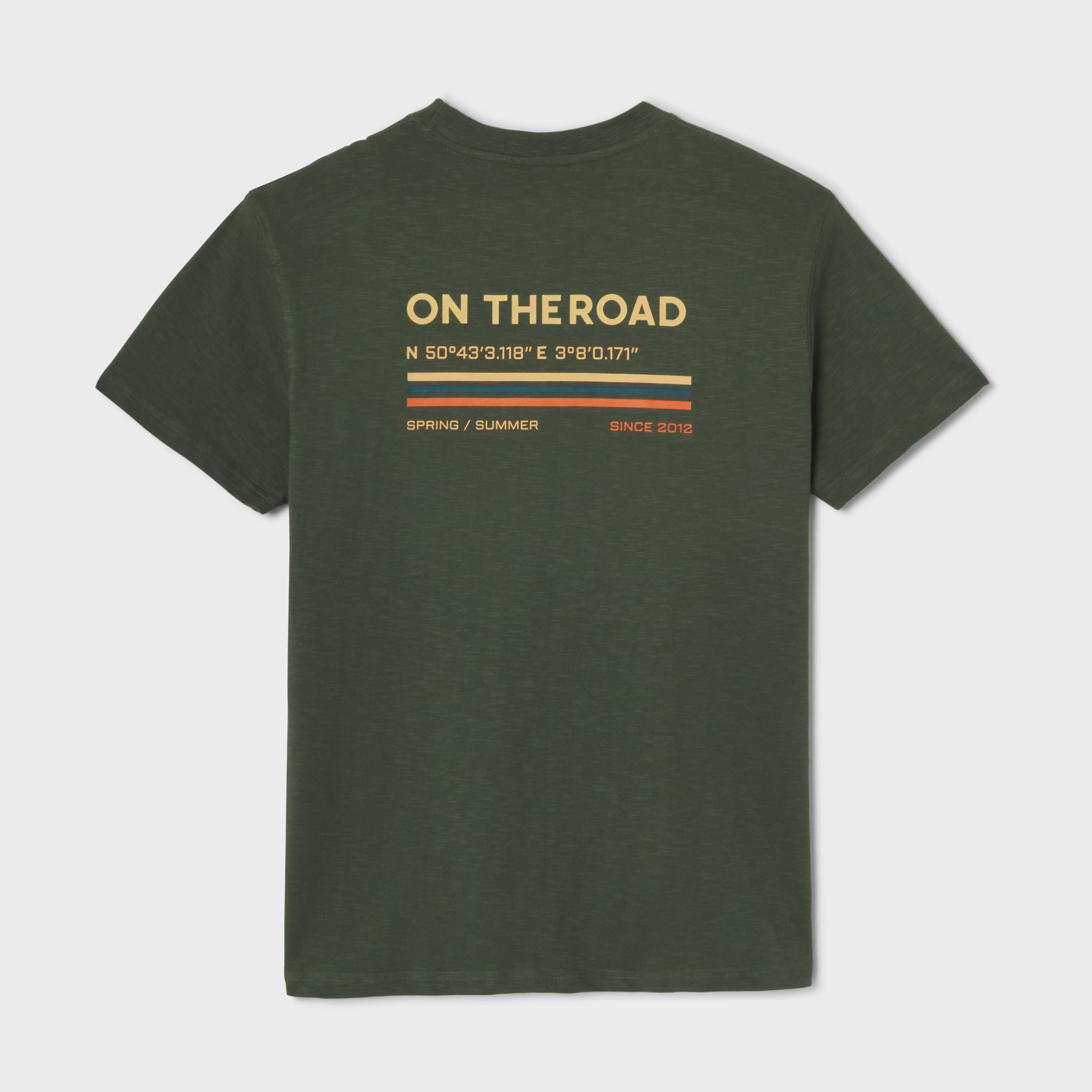 T-shirt en 100% coton bio Roadtrip - Kaki, imprimé "On the road"
