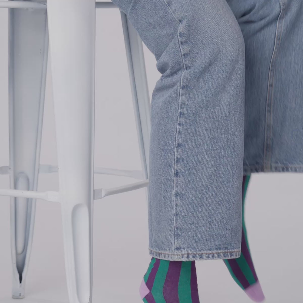 Striped combed cotton socks - Plum